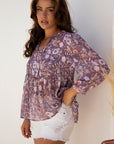 Boho Floral 3/4 Sleeve Babydoll Blouse