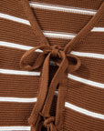 Stripe Tie-Front V-Neck Cardigan Sweater