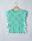 Pointelle Knit Scallop Trim Short Sleeve Sweater