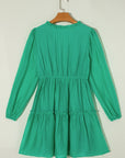 Solid Frilly V-Neck Puff Sleeve Mini Dress