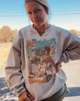 Cactus Motel Raw Cut V-neck Western Graphic Sweatshirt
