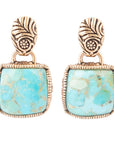 Carved Blue Turquoise Golden Drop Earrings