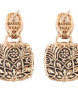 Carved Blue Turquoise Golden Drop Earrings