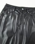 Solid Faux Leather Side Slit Maxi Skirt