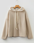 Ribbed Knit Leopard & Lace Drawstring Hoodie