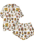 Baha Ranch Vintage Cowgirl Collage Western Satin Ruffle Pajama Set