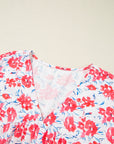 Plus Size Floral Ruffle 3/4 Sleeve V-Neck Dress