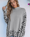 Leopard Mock Neck Side Slit Sweater