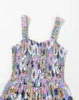 Floral Smocked High Waist Square Neck Jumpsuit