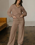 Solid V-Neck Pullover and Drawstring Sweatpants Set