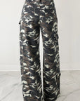 Camo Denim Cargo Wide Leg Pants