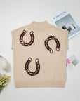 Western Corded Horseshoe Mock Neck Short Sleeve Sweater