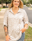 Plus Size Leopard Tab Sleeve V-Neck Top