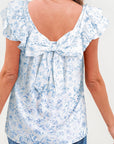 Floral Bow-Back Square Neck Ruffle Sleeve Blouse