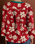 Flower Tied Neck Shirred Puff Sleeve Blouse