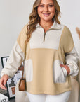 Plus Size Stripe Patchwork Half-Zip Sweatshirt