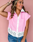 Floral Hollow Out Contrast Patchwork Shirt