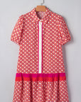 Floral Geometric Colorblock Ruffle Hem Dress