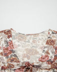 Floral Tie V-Neck Long Bell Sleeve Blouse