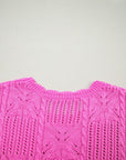 Pointelle Knit Scallop Trim Short Sleeve Sweater