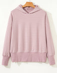 Stripe Thumbhole Sleeve Side Slit Drop Shoulder Hoodie
