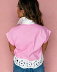 Floral Hollow Out Contrast Patchwork Shirt