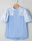 Floral Lace Patchwork Puff Sleeve Blouse