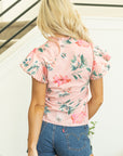 Floral Frilled V-Neck Pleated Sleeve Blouse
