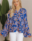 Floral Batwing Sleeve Button-Up Shirt