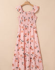 Floral V-Neck Smocked Ruffle Hem Maxi Dress