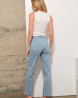22803P -Rhinestone Fringe Denim Jeans: LIGHT WASH
