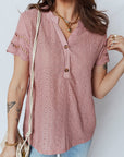 Eyelet Textured Half-Button Short Sleeve Blouse