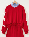 Stripe Collar Bow Tie Sweatshirt and Shorts Set
