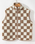 Mindi Checkered Sherpa Collared Jacket Vest