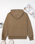 Solid Half-Zip Kangaroo Pocket Baggy Hoodie