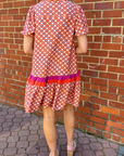 Floral Geometric Colorblock Ruffle Hem Dress