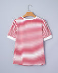 Stripe Contrast Trim Round Neck Puff Sleeve T-Shirt