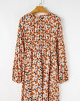 Floral Smocked V-Neck Bubble Sleeve Babydoll Dress