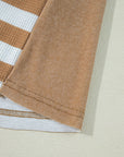 Khaki Striped Checkered Mixed Print Chest Pocket Casual Plus Size Top
