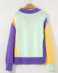 Colorblock Stitched V-Neck Drop Shoulder Sweater