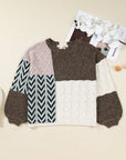 Plus Size Colorblock Cable Knit Tie Back Sweater