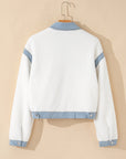 Solid Contrast Trim Buttoned Sherpa Jacket