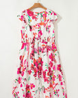 Plus Size Floral Ruffle Sleeve Buttoned Midi Dress