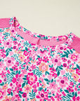 Plus Size Floral Corded Patchwork Crewneck Top