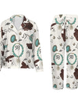 Baha Ranch Brands & Turquoise Cowgirl Christmas Western Cowprint Satin Pajamas