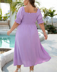 Plus Size Dotted Swiss Smocked Short Sleeve Dress