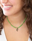 Charmed Cactus Lime Green Turquoise Golden Pendant Necklace