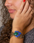 Cognate Green Malachite and Blue Lapis Golden Cuff Bracelet