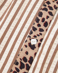 Stripe Leopard Trim 3/4 Sleeve Midi Shirt Dress
