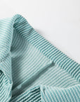 Corded Knit Roll-Up Sleeve Collared Henley Top